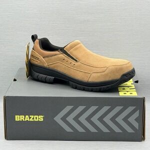 Men's Steel Toe Work Shoes 12 Slip On Safety EH Leather Suede Tan Brazos Summit